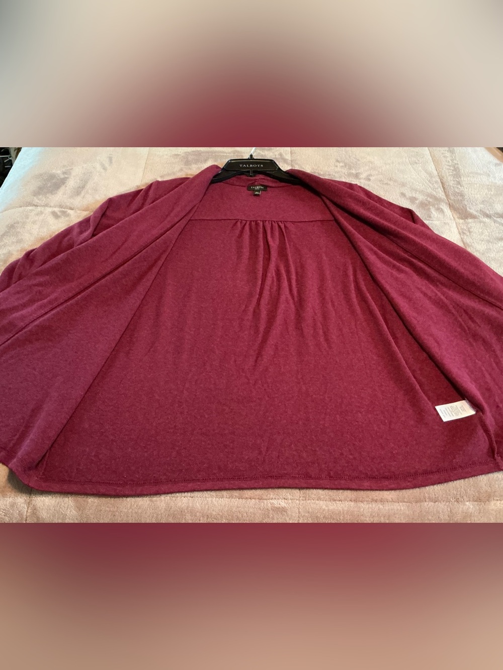 Talbots Open-Front Cardigan Sweater - Wine/Deep Burgundy - Picture 6 of 7
